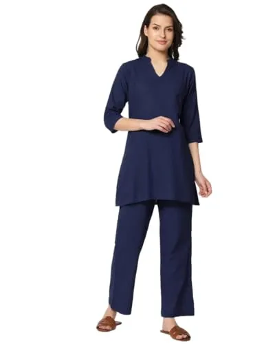 Women's Vintage V-neck Hemp Loose Shirt High Waist Wide Leg Pants   B-95075