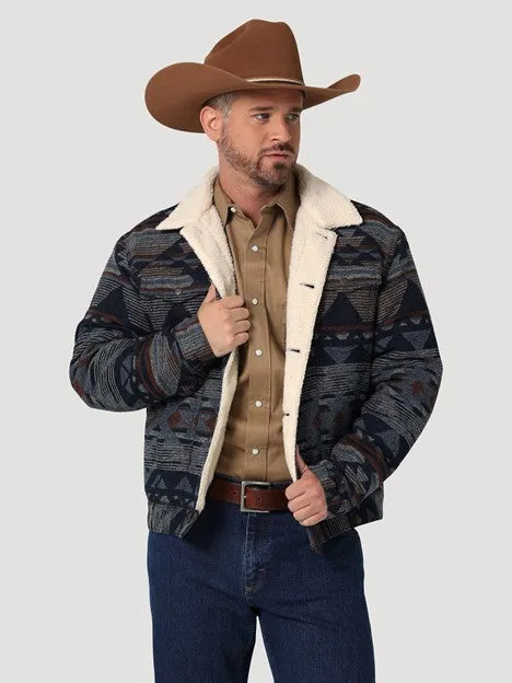 Wrangler Men's Pageant Blue Sherpa Lined Jacquard Print Jacket